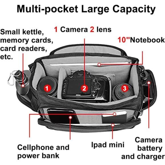 Camera Bag DSLR Shoulder Messenger Waterproof Case Tripod Holder for Nikon Canon - Picture 3 of 7